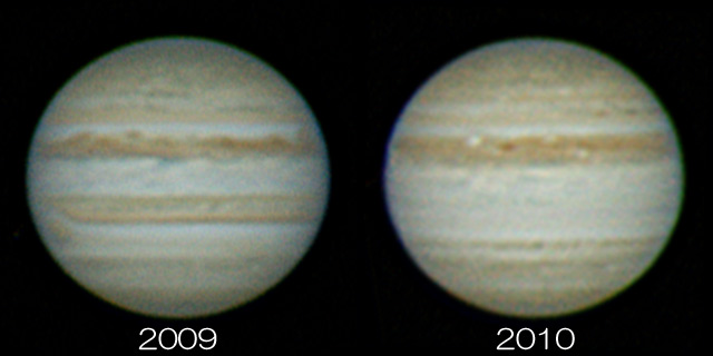 2009年と2010年の木星の比較